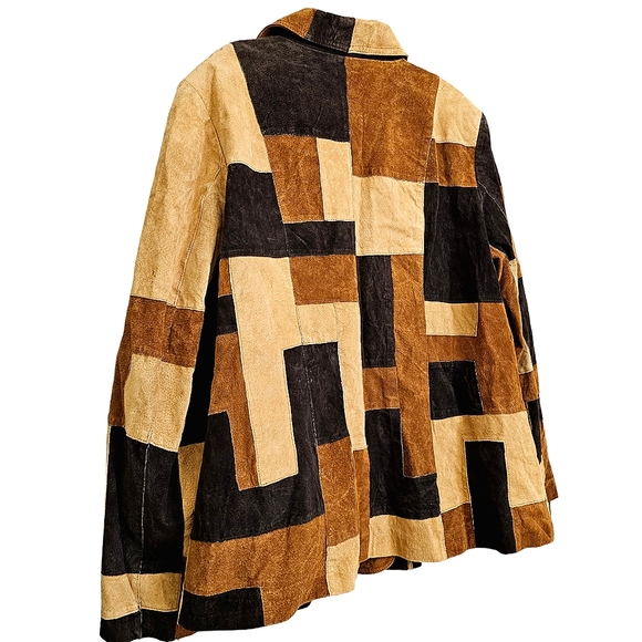 Studio C Retro Patchwork Leather Collared Longsleeve Button Front Jacket… - Picture 14 of 17